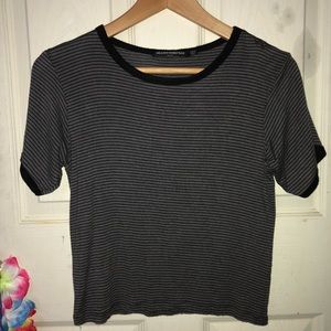 Brandy Melville gray and black striped ringer top